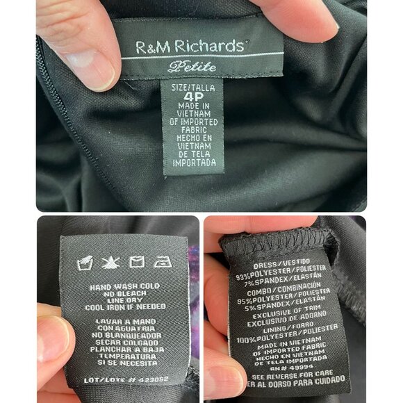 R&M Richards Petite 4 Black Purple Floral Fit & Flare Belted Holiday Party Dress - Picture 10 of 12